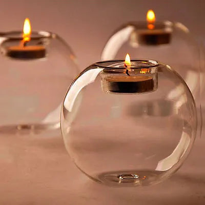 Handmade European style round hollow glass candle holder in three sizes