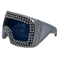 Men's punk sunglasses with large square rim and rivet detailing in silver colour