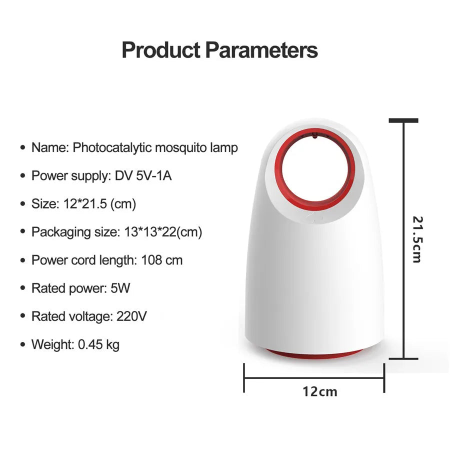 Black or white USB-powered mosquito killer with LED light for indoor insect control