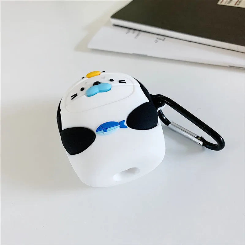 Silicone protective case for AirPods 1 2 generation with cartoon penguin design and hook