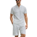 Men's solid colour two-piece polo set with short sleeves and matching trousers