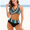 Women's striped tie-dye hollow cut bikini swimsuit with high-waisted briefs and backless styling