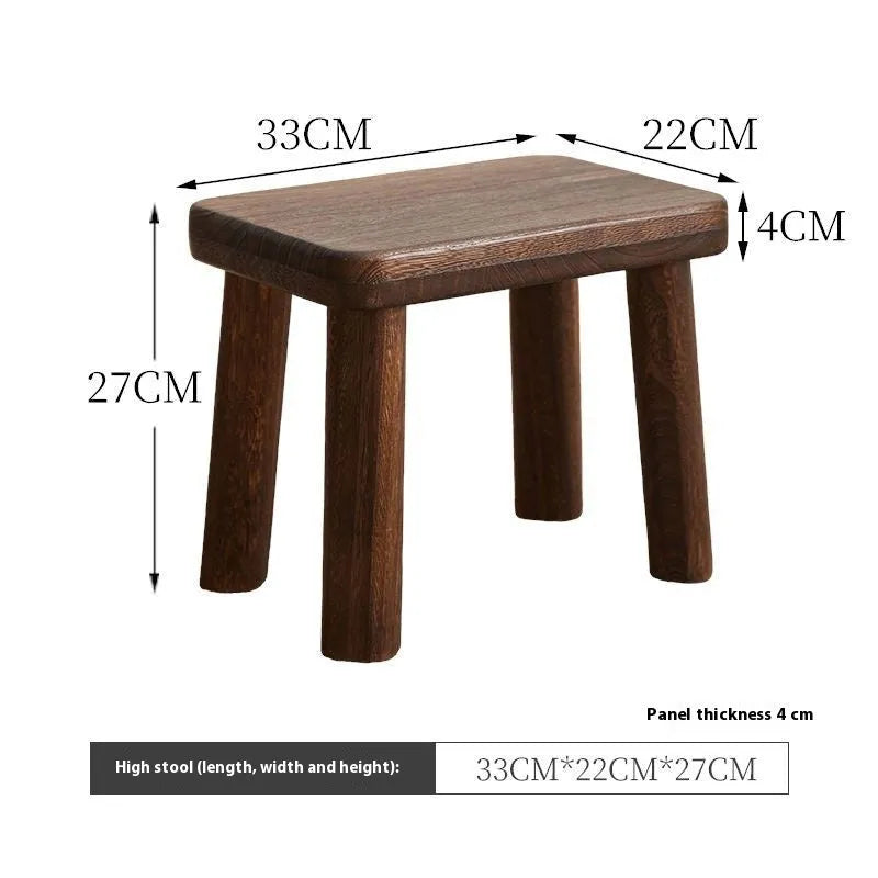 Solid wood shoe changing stool with distressed finish and bracket structure