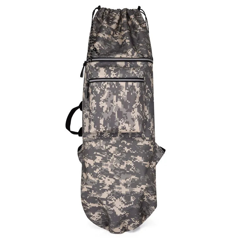 Lightweight waterproof skateboard backpack with 20-35L capacity in camouflage colours