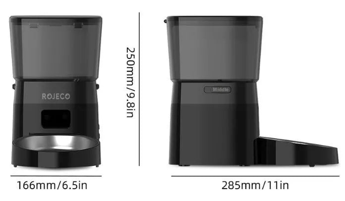 Automatic pet feeder WIFI version black with stainless steel tray and 2L capacity on counter
