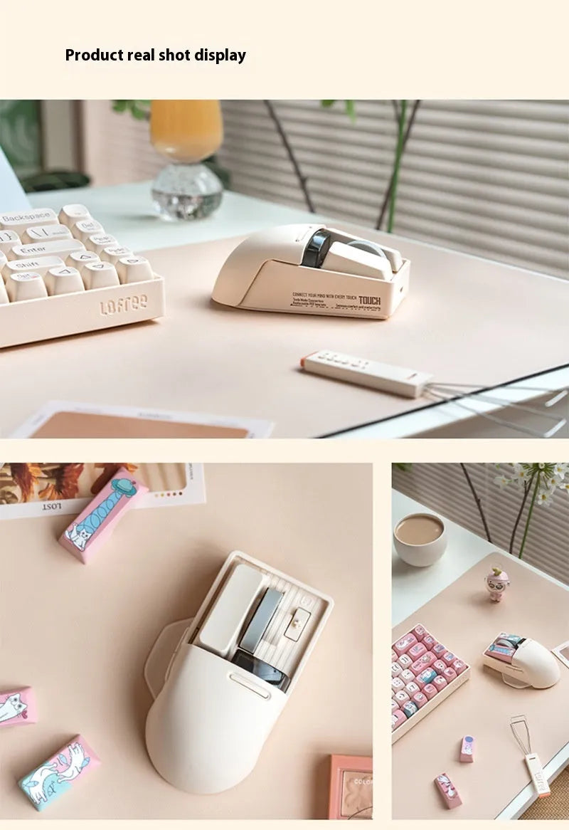Xiaoqiao tofu colour wireless mouse with ergonomic design showing DPI adjustment button and scroll wheel