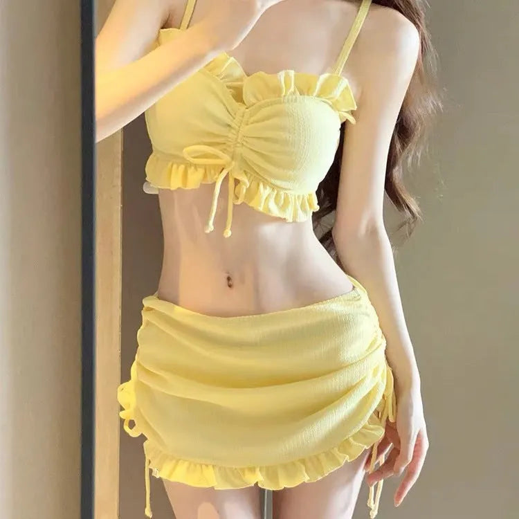 Women's milk silk bikini swimsuit in solid colours with separate top and bottom pieces