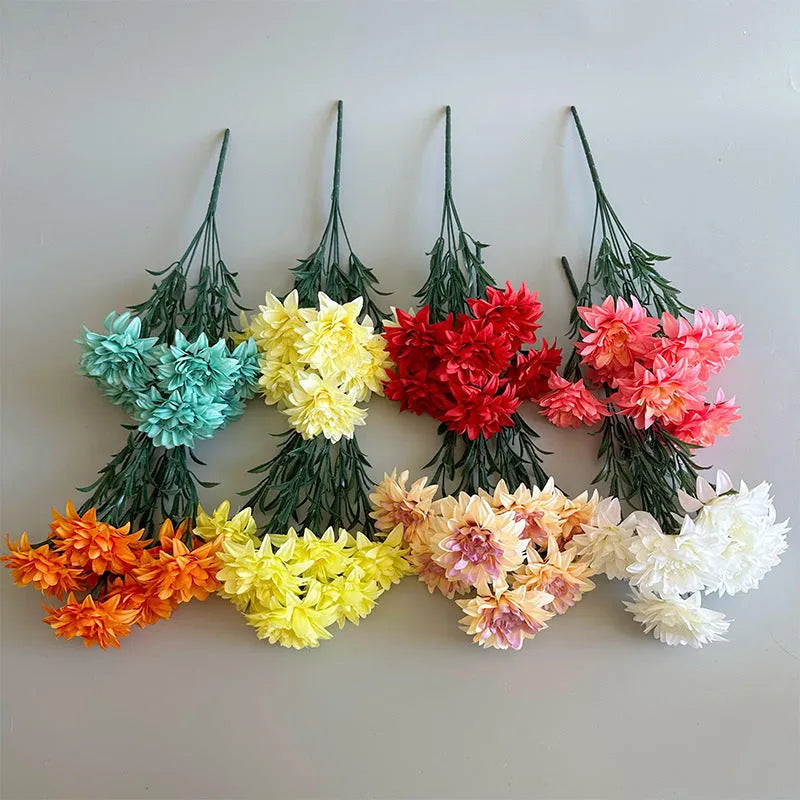 Dahlia desktop display fan holding fake flowers silk rose peony bunch multicolour