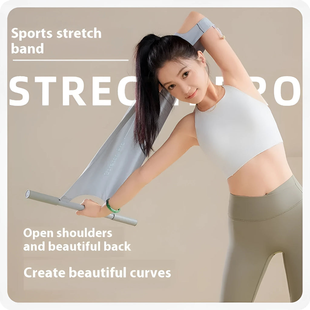Grey and pink yoga multi-function stretching tool for shoulder, back and hip exercises