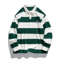 Hong Kong style pearl cotton polo shirt with lapel collar in striped loose fit design