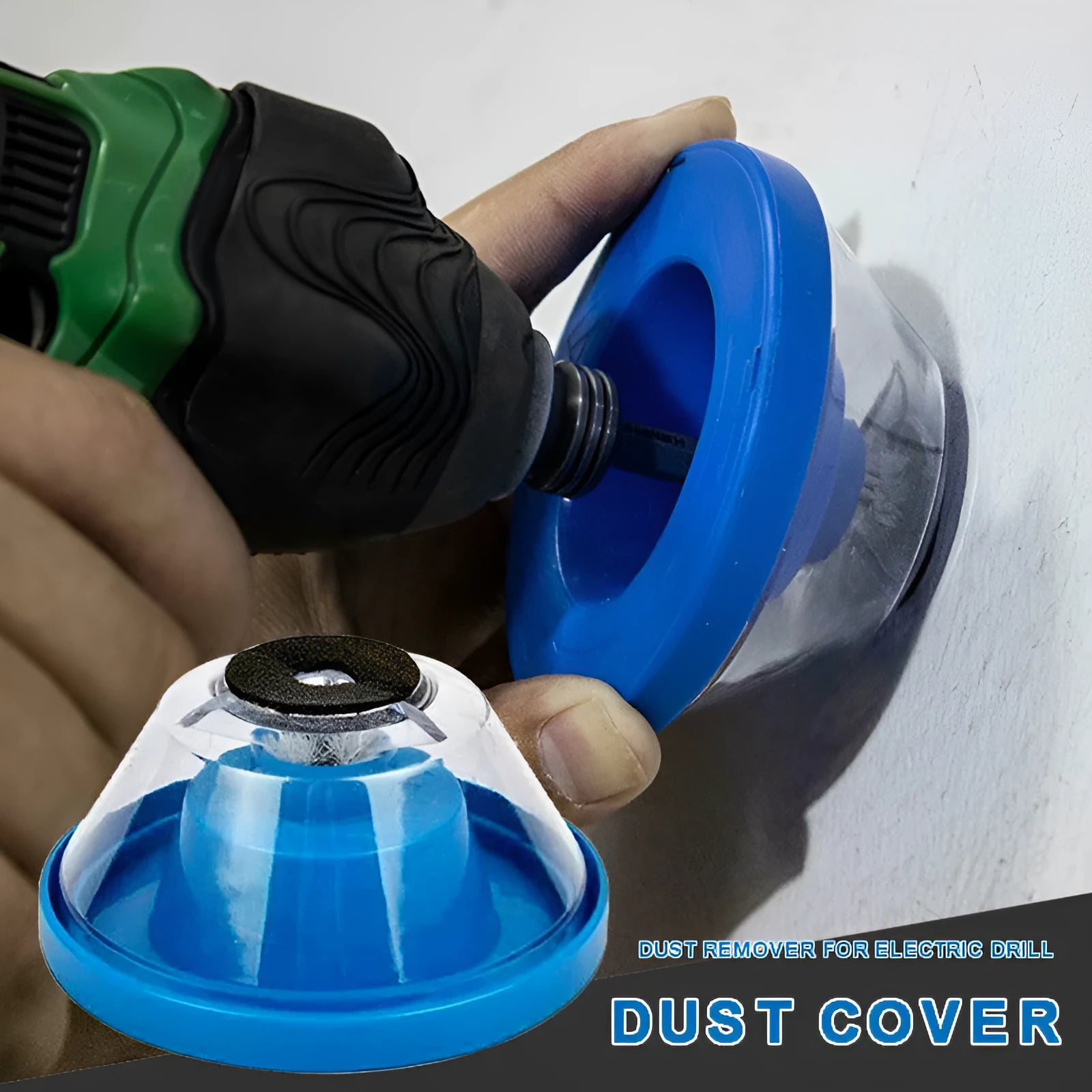 Blue plastic electric hammer drill dust stopper with sponge grip and hollow debris collection cavity.