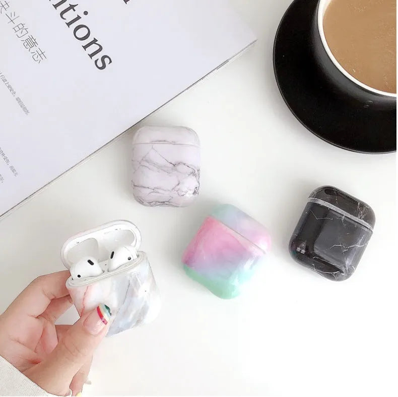 White marble pattern hard PC protective cover for Apple AirPods charging case