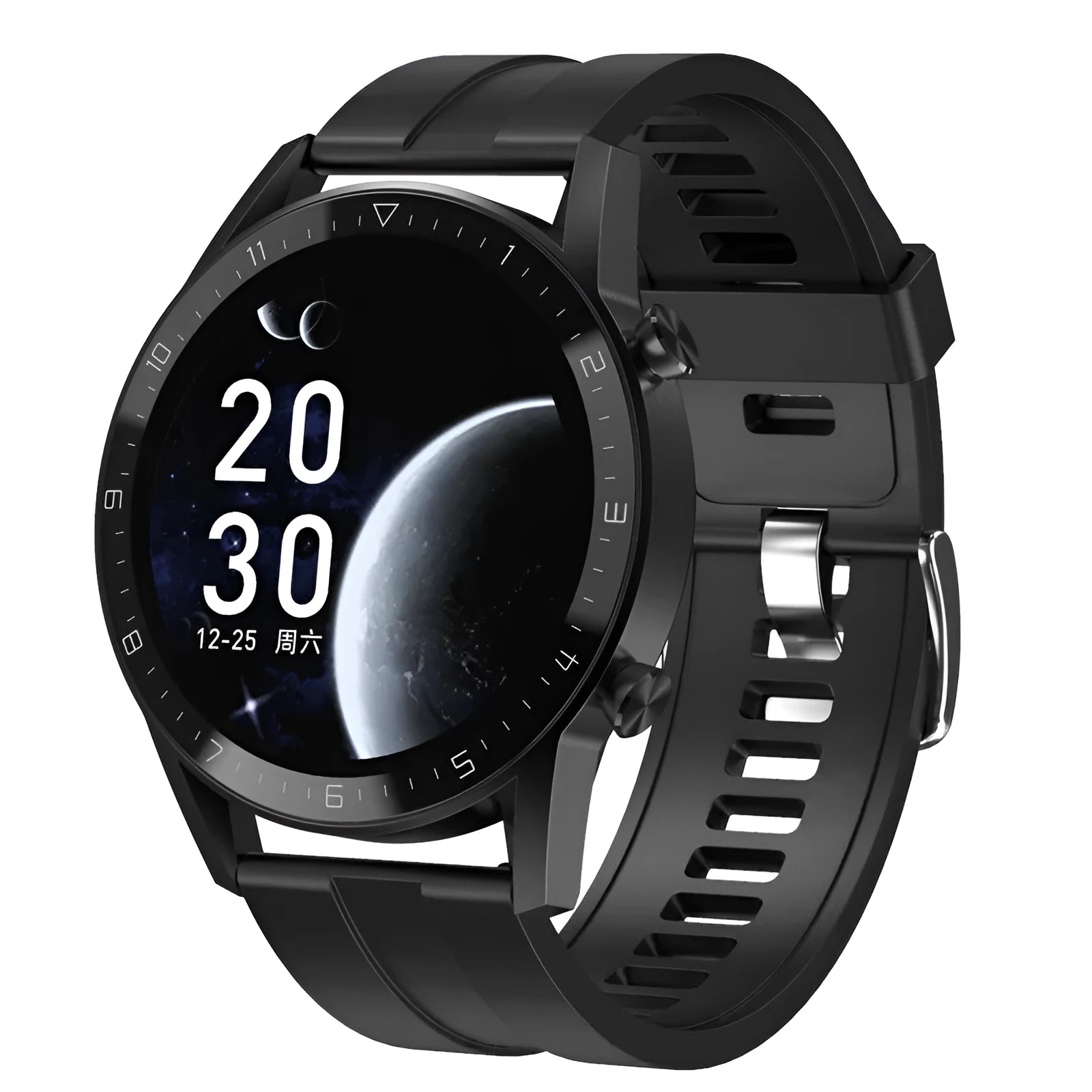 Multifunctional sports watch with black genuine leather strap and 1.3 inch touchscreen displaying step count