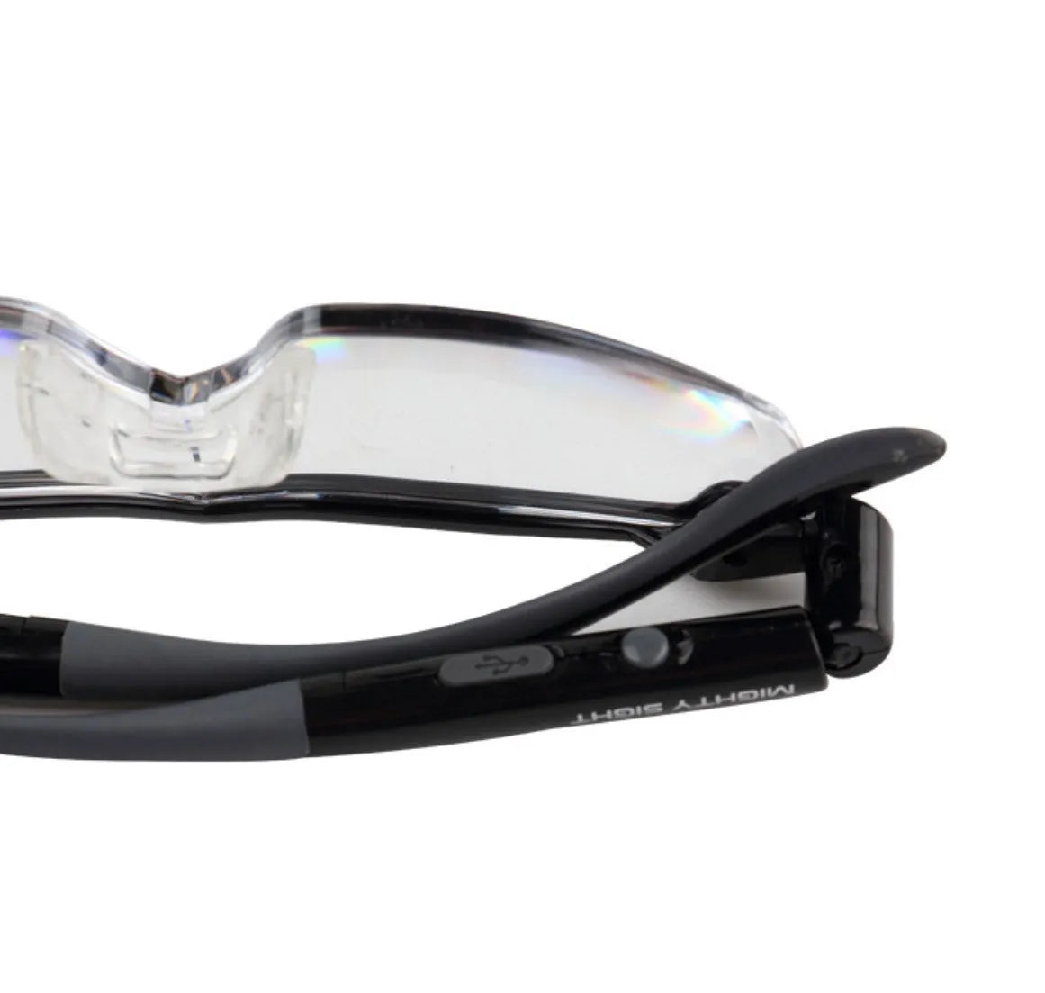 Transparent black USB LED reading glasses with integrated illumination