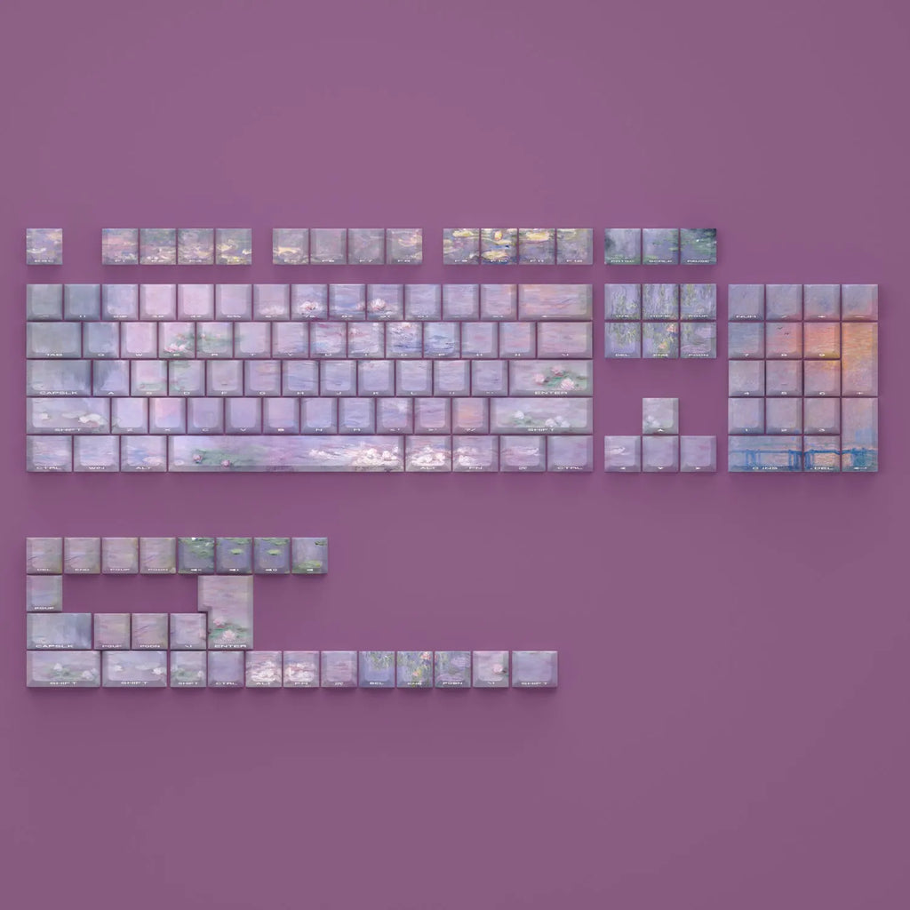 Wenshao Sleeping Lotus PBT keycap set with side-carved transparent characters for mechanical keyboards