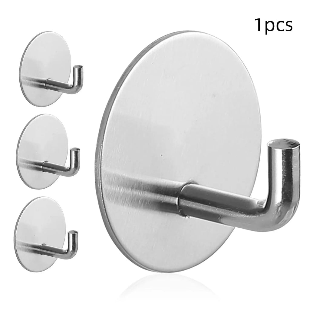 Round stainless steel self-adhesive hook with 3kg load capacity for bathroom and kitchen use