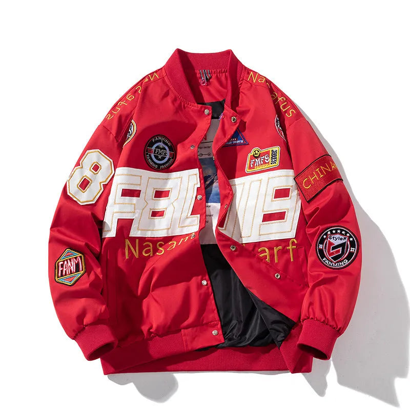 Black blue red American motorcycle baseball uniform with hooded detachable cotton padded options