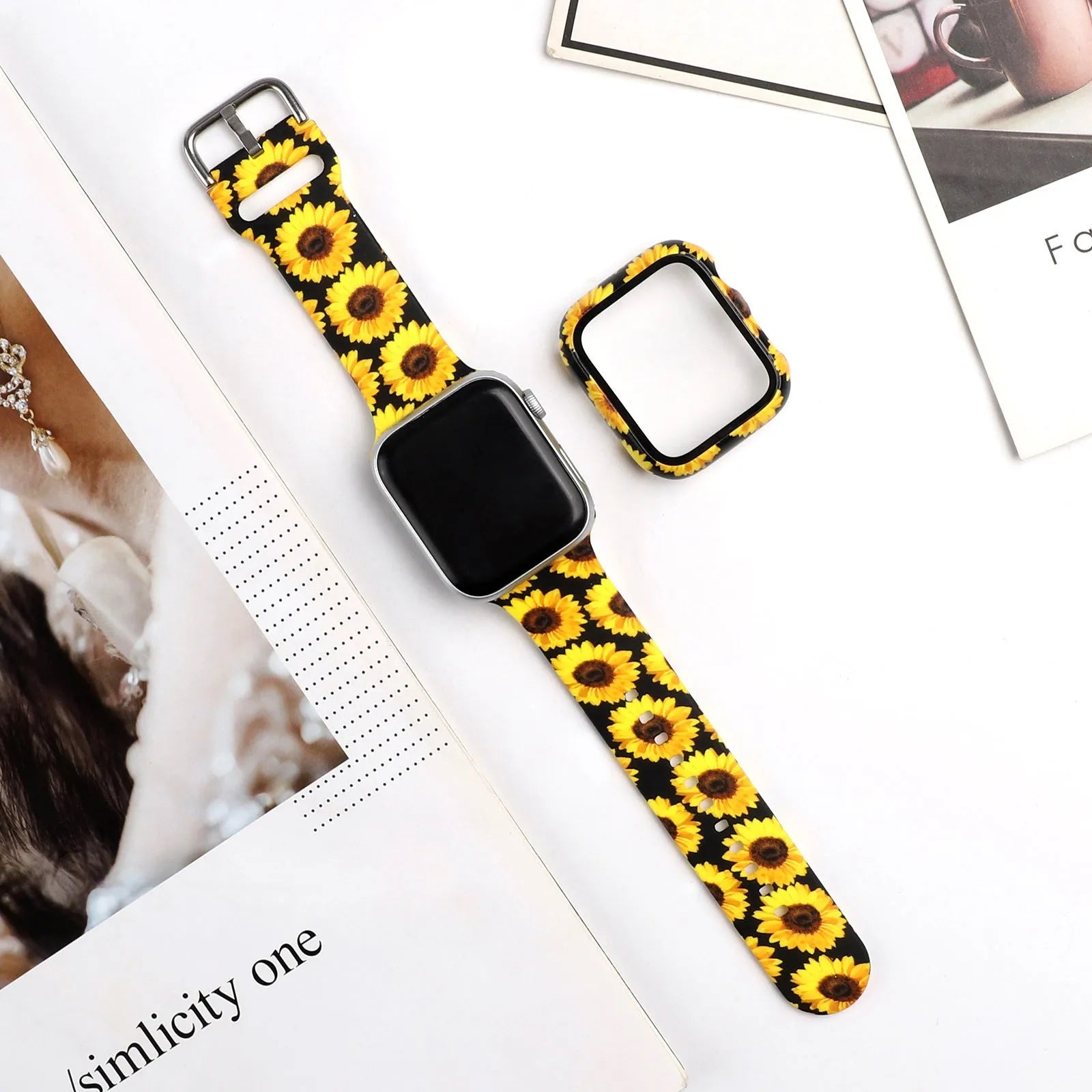 Printed silicone Apple Watch replacement strap in multiple sizes from 38mm to 44mm width