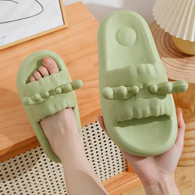 Women's deer horn design flip flop slippers in EVA material, shown in light yellow colour.