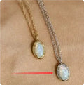 S925 silver geometric oval opal pendant necklace with choice of gold or white gold plating