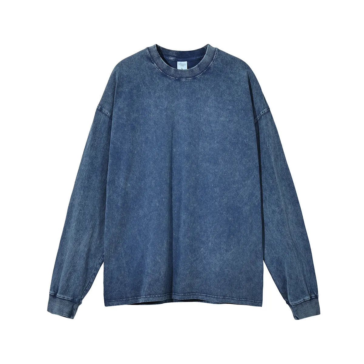Men's vintage washed cotton pullover in batik print colours with long sleeves and loose fit