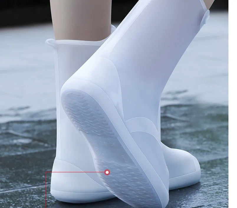 Women's reusable PVC high top water resistant shoe covers in blue, grey, or pink colours
