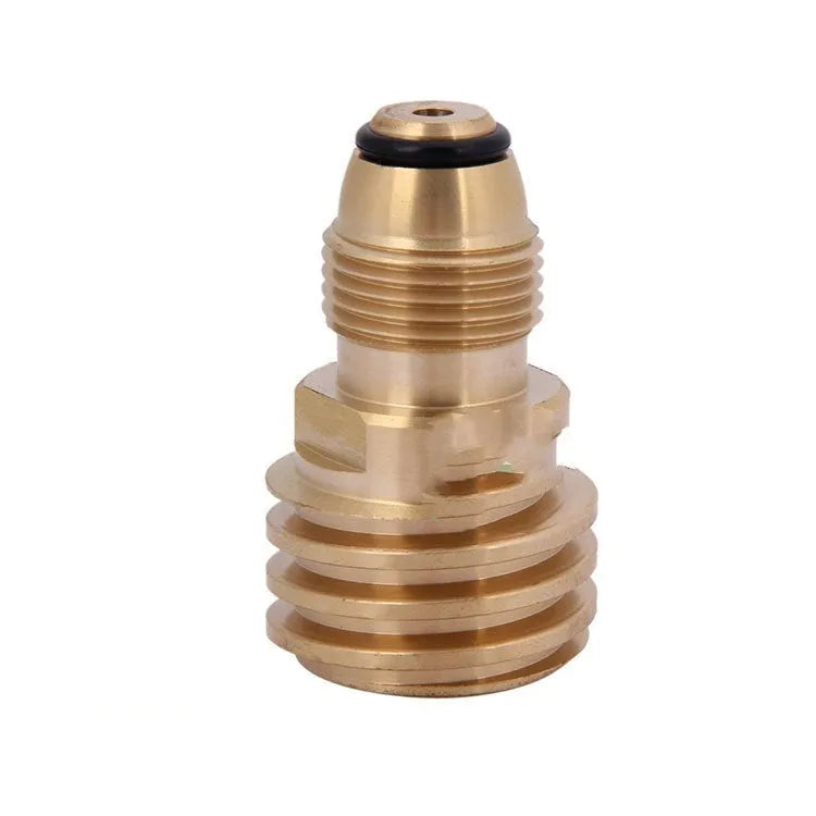 Brass gas brazing copper adapter with gold finish showing taper thread and internal thread connections