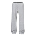 Men's grey straight-leg casual trousers showing wide-leg loose fit and mid waist design