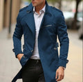 Plus size men's mid-length casual lapel jacket in army green, shown on a model.