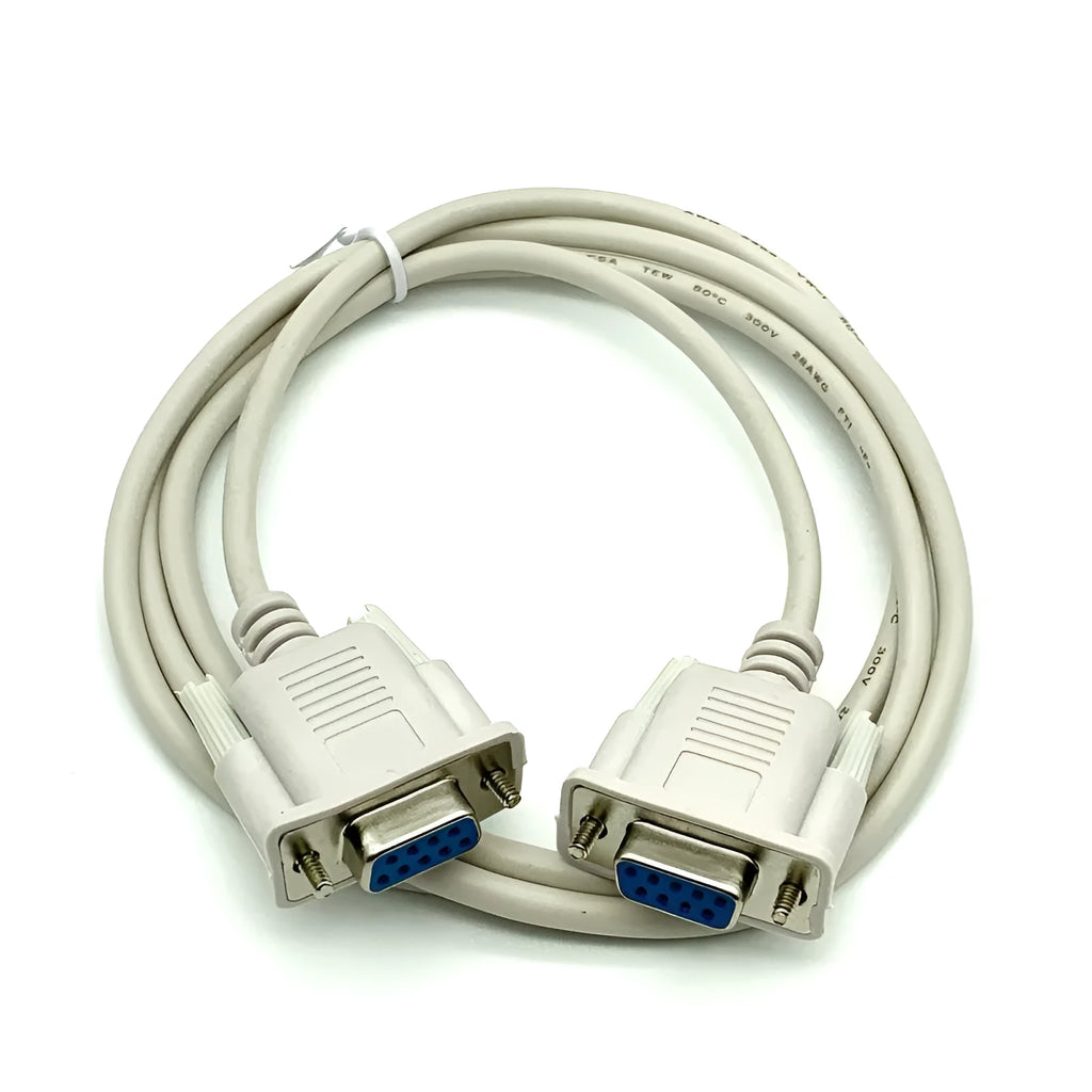 Female to female RS232 serial cable with DB9 connectors, 1.5m length, milky white colour