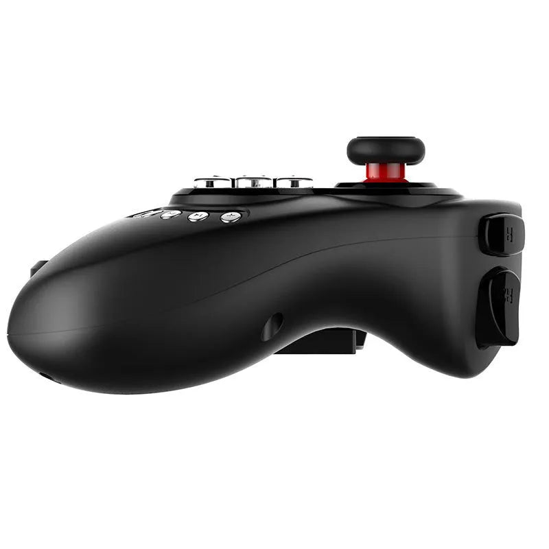 PG-9023 wireless telescopic game controller with phone attached showing adjustable clip and gamepad layout