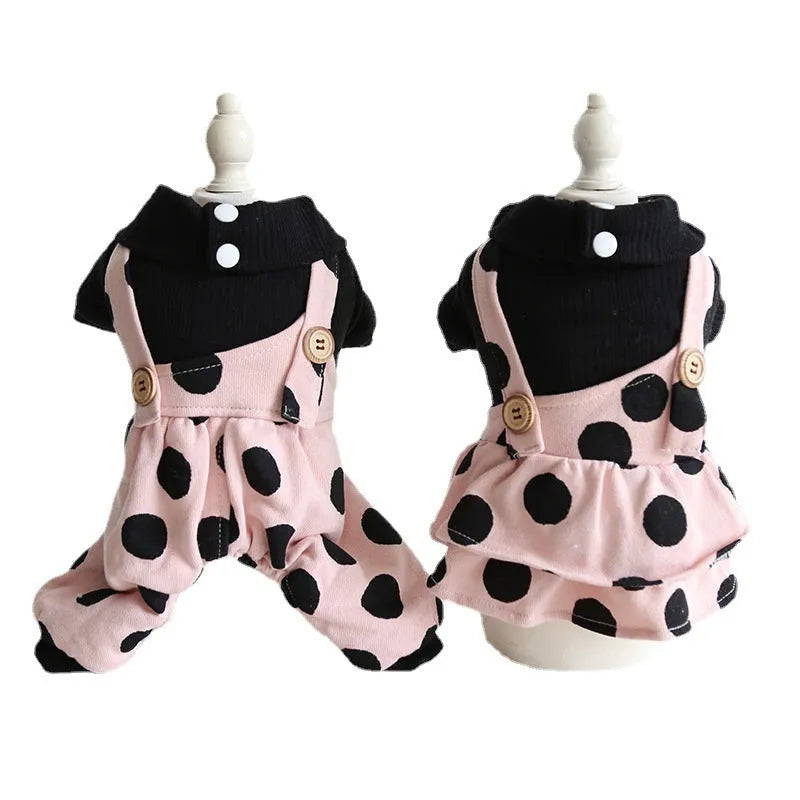 Petstyle couple-themed dog clothes with lapel and shoulder strap design in cloth fabric.