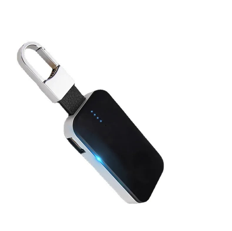 Black Apple Watch wireless charging power bank keychain with compact rectangular design