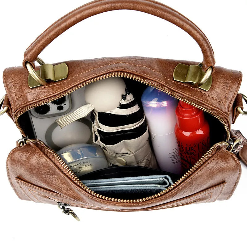 Women's soft PU crossbody bag in horizontal square shape with sandwich pocket