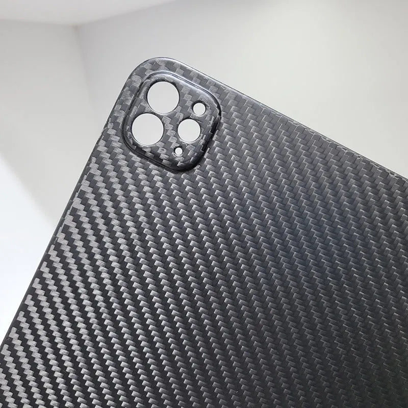 Real carbon fibre hard protective case for Apple iPad Pro 11 tablet in a matte finish.