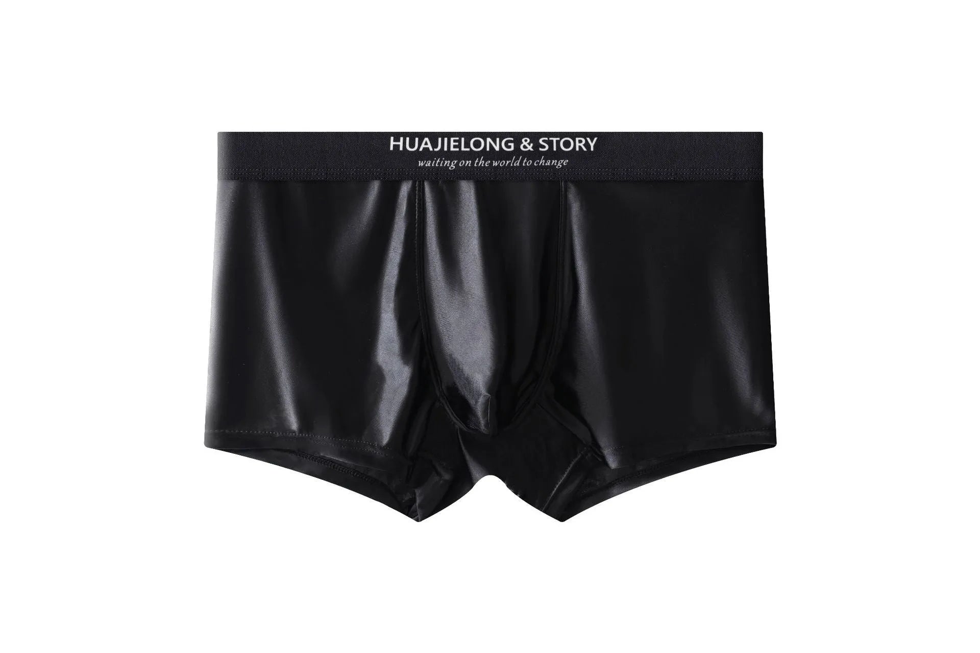 Men's ice silk satin underwear in mid waist design showing coffee, light grey and blue colour options