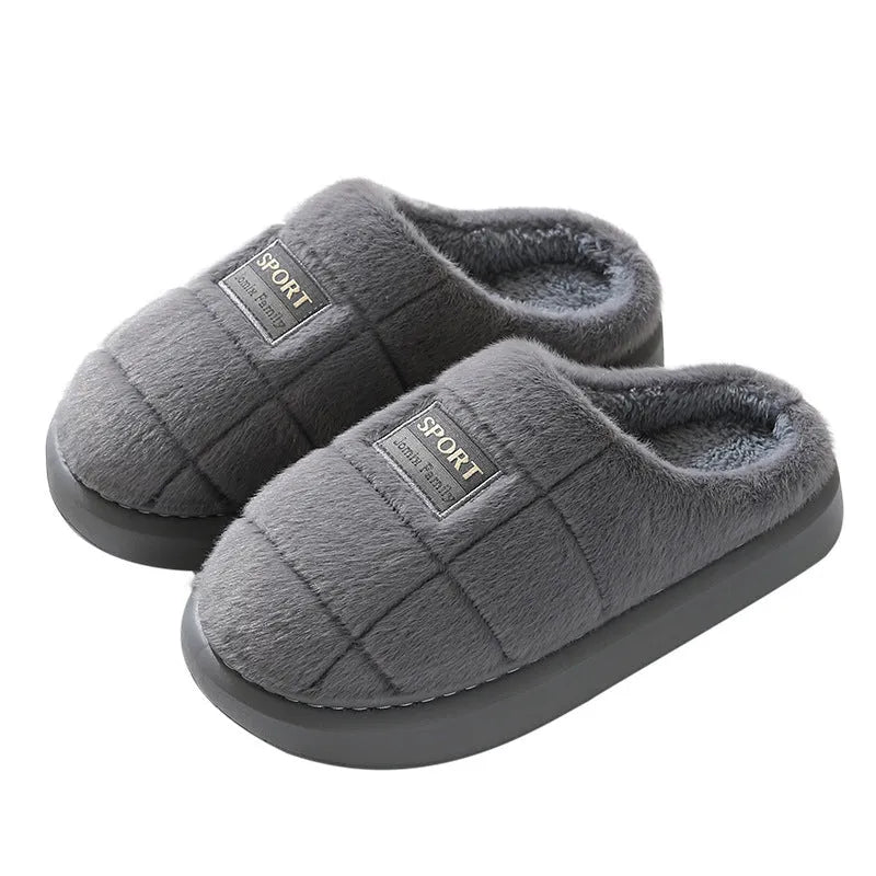 Men's plaid rabbit hair slippers with artificial wool lining and EVA soles