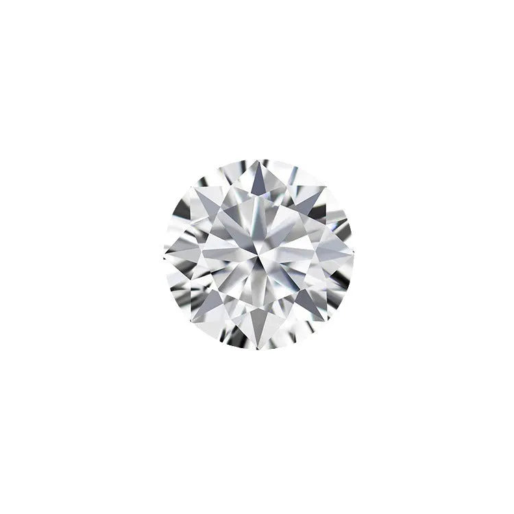 Round moissanite gemstone showing the eight hearts and eight arrows faceting pattern.