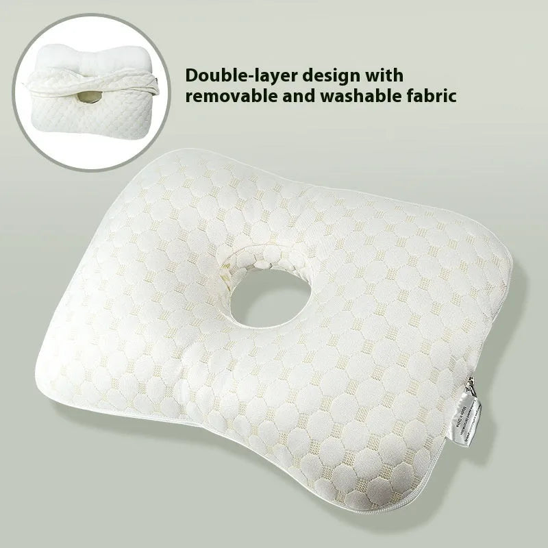 Single hole ear pillow for beauty salon use, shown in a plaid grey colour with detachable cover.