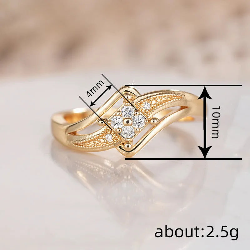 Women's copper diamond ring with micro inlaid zircon decoration in yellow gold colour showing geometric design