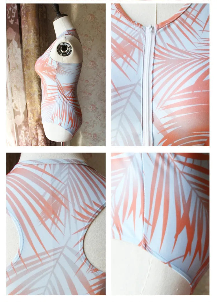Orange women's spandex swimsuit for hot springs with stretch fit