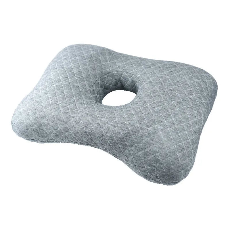 Single hole ear pillow for beauty salon use, shown in a plaid grey colour with detachable cover.