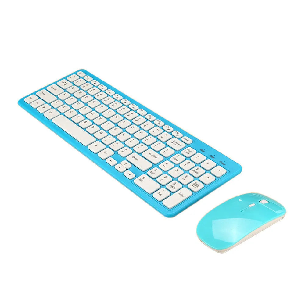 Black wireless keyboard and mouse set with 96 keys and a small USB receiver on a desk.