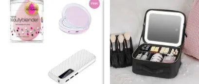 20000mAh mini power bank in black, blue, pink, or white, showing compact size and USB ports.