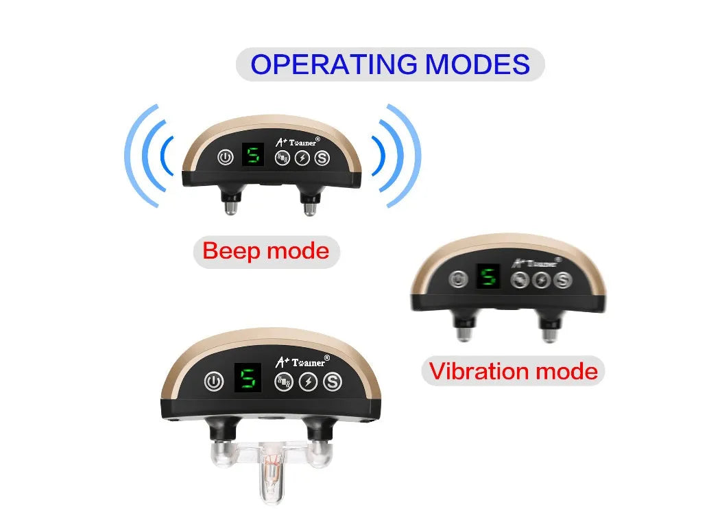 Digital anti-bark training collar with LCD display showing mode settings on adjustable strap