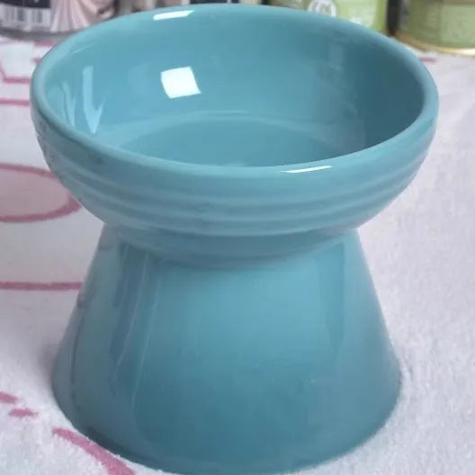 Black ceramic pet bowl with high foot neck protector design for dogs and cats