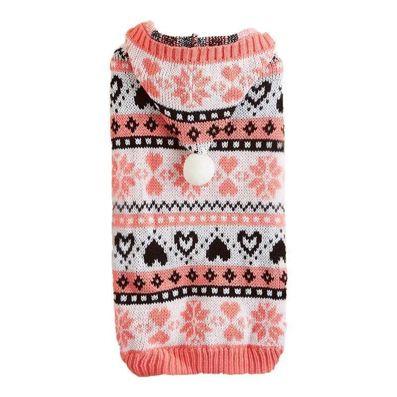 Pink blue grey striped camouflage snowflake love pattern knitted acrylic dog sweater for small breeds.