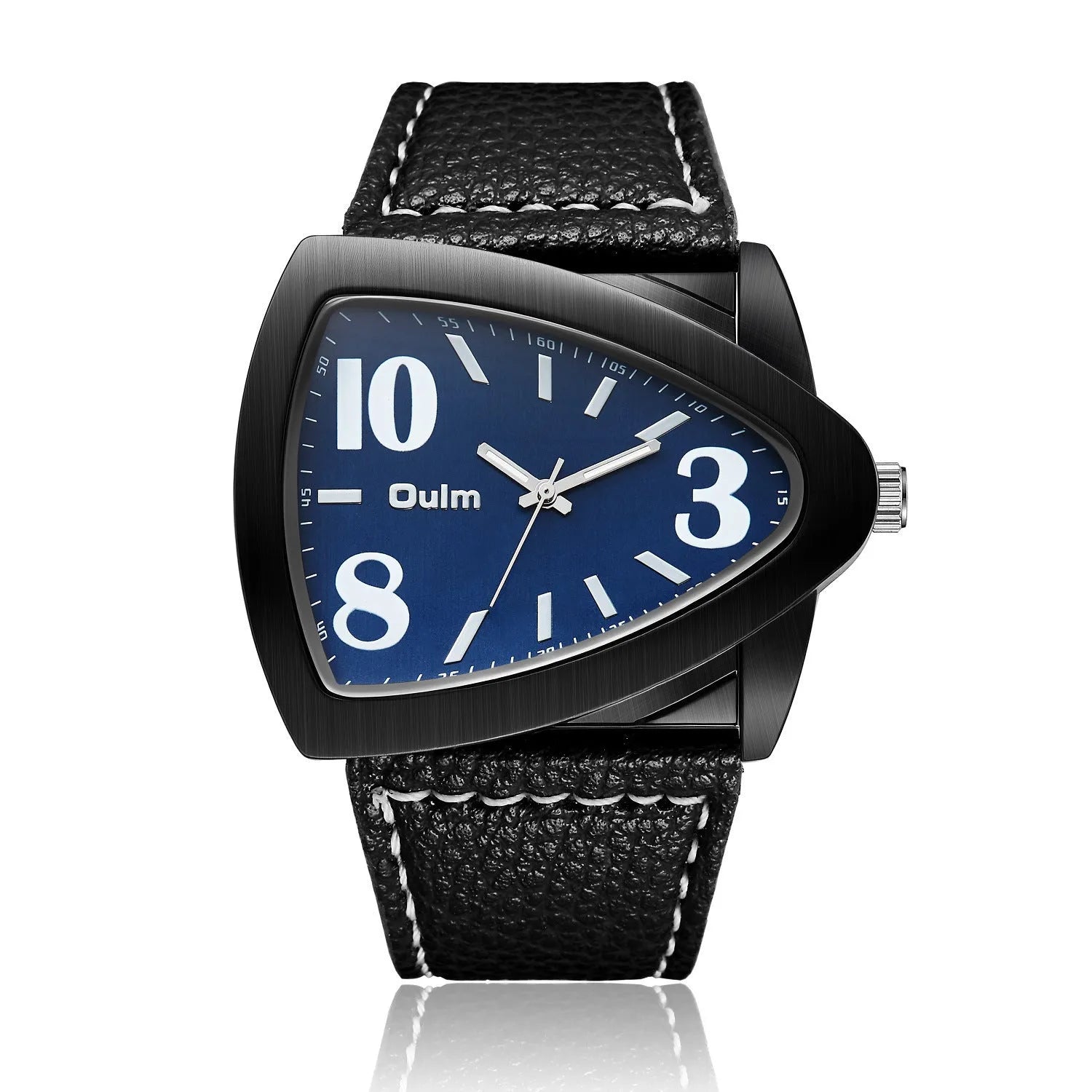 Men's casual triangle belt quartz watch with slim 9mm profile in brown, black, blue colour options