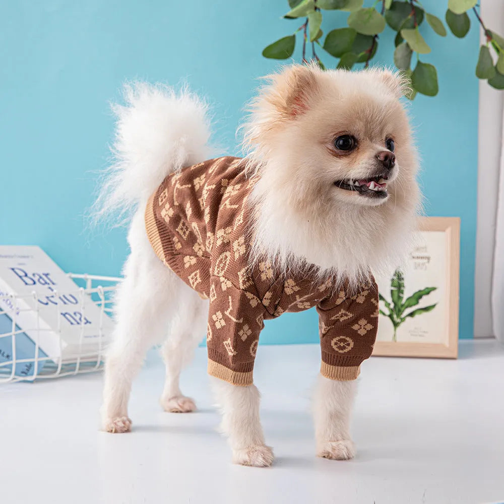 Thick knit wool dog sweater for winter in monochrome or two-tone colours, sizes XS to XXL