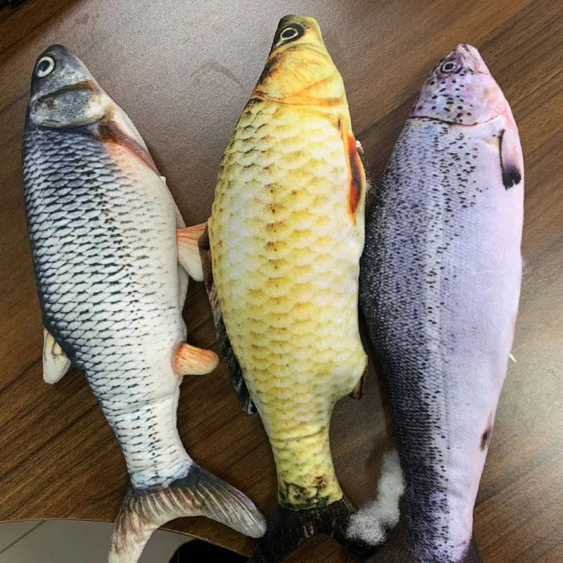 Multicolour USB rechargeable electronic jumping fish cat toy on a floor